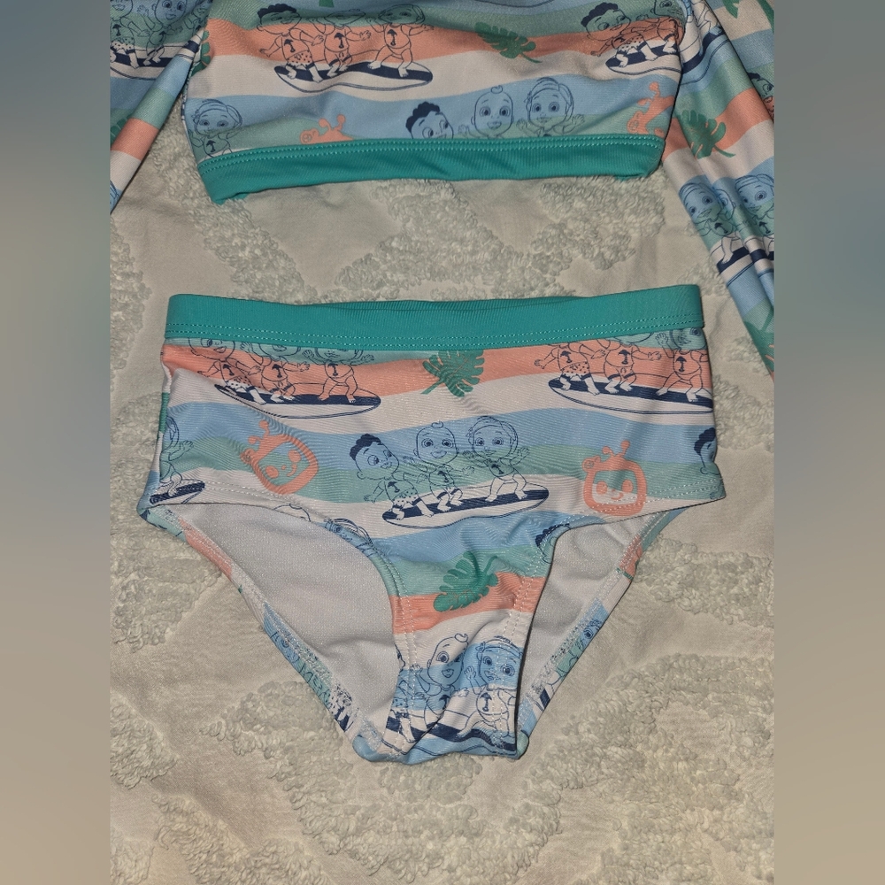 CoComelon 2 Piece Girl's Swim Set Long Sleeve Cut Out In Back Size 2T - Picture 3 of 13